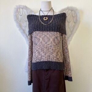 Whimsy Twee Off Shoulder Sweater Pink Gray Knit  Ribbed Indie Mori Girl 2000s‎